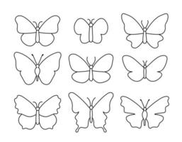 Butterfly outline. Vector set of doodle insects isolated. Black butterflies collection on white background. Line art design elements