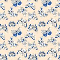 Butterflies pattern. Seamless background with doodle flying insects. Vector repeat illustration for designs, textile, fabric, wrapping paper