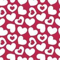 lindo patrón de corazones. fondo transparente del día de san valentín con símbolos blancos de amor sobre fondo rojo. color magenta vivo. ilustración vectorial vector