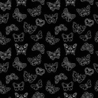 Butterflies doodle pattern. Seamless background with outline flying insects. Black and white print. Vector repeat illustration for designs, textile, fabric, wrapping paper