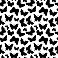 Butterflies silhouettes pattern. Black and white print. Seamless background with flying insects. Vector repeat illustration for summer and romantic designs, textile, fabric, wrapping paper