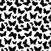 Butterflies silhouettes pattern. Black and white print. Seamless background with flying insects. Vector repeat illustration for summer and romantic designs, textile, fabric, wrapping paper