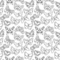 patrón de mariposas. fondo blanco y negro sin costuras con insectos voladores de garabatos. ilustración vectorial repetida para diseños, textiles, telas, papel de regalo vector