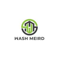 Abstract initial letter WM or MW logo in black-green color isolated in white background applied for pressure washers logo also suitable for the brands or companies have initial name MW or WM. vector