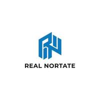 Abstract initial letter RN or NR logo in blue color isolated in white background applied for real estate business logo also suitable for the brands or companies have initial name NR or RN. vector