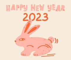 ilustración de año nuevo 2023 con conejo colorido, números y texto. diseño de impresión vectorial de moda, afiche de tipografía con letras de animales. vector