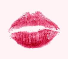 Red lips icon isolated on background. Vector kiss stain print.