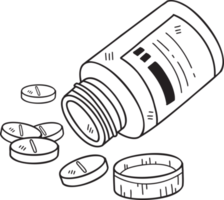 hand dragen piller och medicin flaskor illustration png