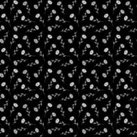 Floral seamless pattern on dark background. Vector illustration of small flowers. Monochrome plant print.