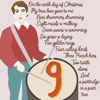 The twelve days of Christmas. Ninth day. Nine drummers drumming. vector