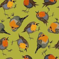 Vector seamless pattern with little birds on bright green background.