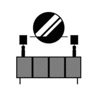 espejo redondo y silueta de estantería minimalista. elementos de diseño de iconos en blanco y negro sobre fondo blanco aislado vector