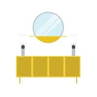 Round Mirror and Minimalist Shelf Flat Illustration. Clean Icon Design Element on Isolated White Background vector