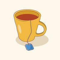 taza de ilustración de icono de vector de té. bebida vectorial estilo de caricatura plano adecuado para la página de inicio web, pancarta, volante, pegatina, papel tapiz, fondo