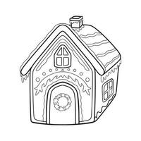 Christmas gingerbread cookies in shape of gingerbread house vector coloring. Hand drawn candy and treats. Christmas coloring page gingerbread