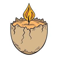 Egg shaped candle. Wax candle in eggshell. Candle for mystical rituals. Vector illustration.