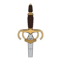 Sword with gold inlays in cartoon style, vector illustration