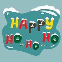 Snowy inscription on blue background. Happy ho-ho-ho. Cartoon trendy style vector