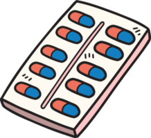 pastillas dibujadas a mano en la ilustración de la caja de pastillas png