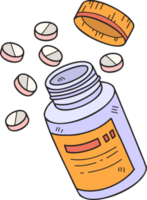 pílulas desenhadas à mão e ilustração de frascos de remédios png