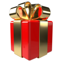 3d geschenk doos goud rood. Kerstmis vakantie geschenk wrap. png