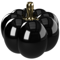 3d zwart goud pompoen icoon. halloween en dankzegging evenement glanzend pompoen. png