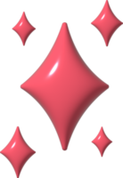 Ícone de brilho de estrela vermelha rosa 3D. elemento de férias brilha símbolos. flash brilhante mágico, fogo de artifício brilhante. ilustração de design de renderização de plástico brilhante realista 3d para mídia social ou decoração. png
