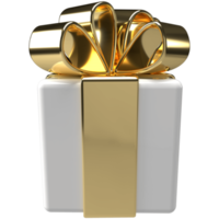 3D caixa de presente ouro branco. embrulho de presente de feriado de natal. png