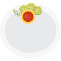 Empty plate with tomato sauce and lime png