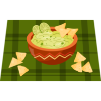 comida mexicana - molho guacamole com nachos e limão png