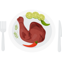 comida mexicana pollo a la parrilla en plato con tenedor y cuchillo png