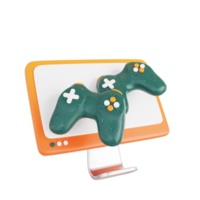 3d floating element game controller with computer monitor png