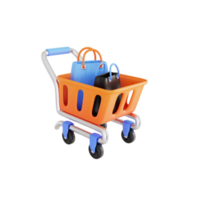 3d Shopping basket with shopping bags png
