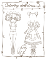 colorazione Bambola vestito su disegno cartoni animati scarabocchio kawaii anime carino illustrazione disegno clip arte personaggio chibi manga comico png