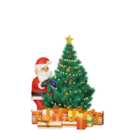 3d rendering of santa decorating a christmas tree png