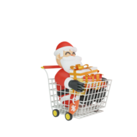 3d rendering of santa sliding on a trolley with lots of gifts png