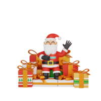 3d rendering of santa sitting relaxed surrounded by gifts png