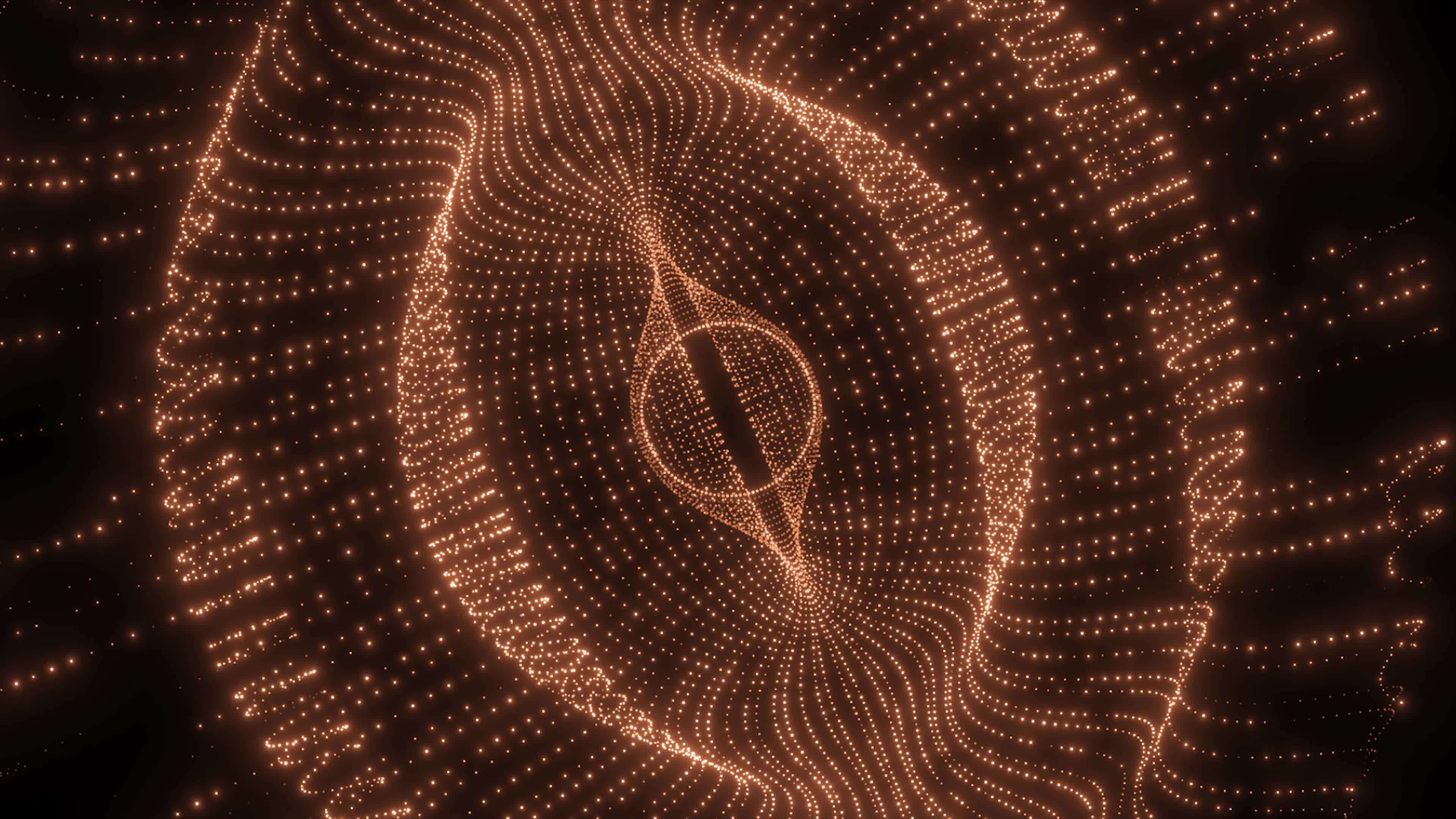 Glowing Particle Eye Moving. Futuristic Digital Particle Eye Crate