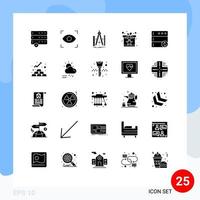 Solid Glyph Pack of 25 Universal Symbols of server surprise geometry star present Editable Vector Design Elements