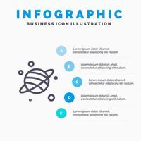 astrología planeta espacio línea icono con 5 pasos presentación infografía antecedentes vector