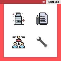 Pack of 4 Modern Filledline Flat Colors Signs and Symbols for Web Print Media such as breakfast group file pencil man Editable Vector Design Elements