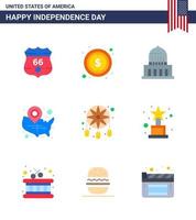 Set of 9 Modern Flats pack on USA Independence Day adornment wisconsin building usa map Editable USA Day Vector Design Elements