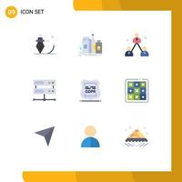 Universal Icon Symbols Group of 9 Modern Flat Colors of data privacy database server product data center management Editable Vector Design Elements