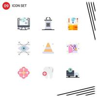 9 Thematic Vector Flat Colors and Editable Symbols of alert look computer eye thinking Editable Vector Design Elements