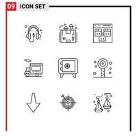 Pictogram Set of 9 Simple Outlines of vehicle truck packaging transport develop Editable Vector Design Elements