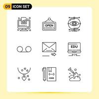 Pack of 9 creative Outlines of email message hotel mail monitoring Editable Vector Design Elements