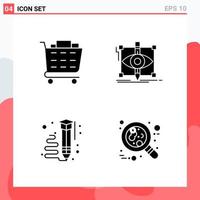 Collection of 4 Vector Icons in solid style Modern Glyph Symbols for Web and Mobile Solid Icon Sign Isolated on White Background 4 Icons Creative Black Icon vector background