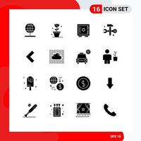 Group of 16 Modern Solid Glyphs Set for back it solutions lock hammer computing Editable Vector Design Elements