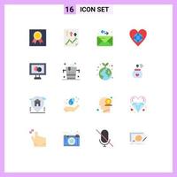 Set of 16 Modern UI Icons Symbols Signs for medical heart report world ecology Editable Pack of Creative Vector Design Elements