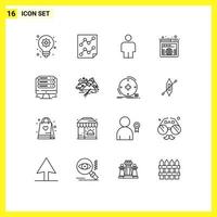 Modern Set of 16 Outlines Pictograph of web server body monitor url Editable Vector Design Elements